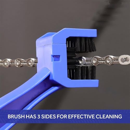 Image of Bike Chain Cleaning Brush, Professional Bicycle Maintenance Tool, Blue Handle with Black Bristles, Multi-Purpose Gear Cleaner