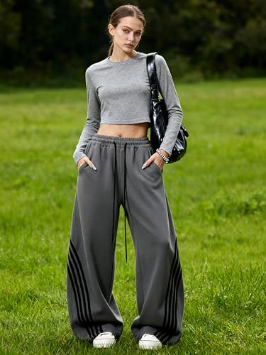 Image of EMMIOL Women's Y2K Baggy Barrel Striped Sweatpants High Waisted Wide Leg
