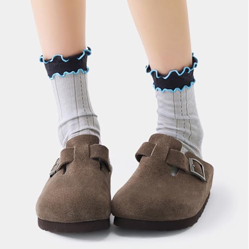 Image of Women Girls Summer Ruffle Turn-Cuff Casual Crew Socks Ultrathin Cute Breathable Knit Cotton Colorful Sock