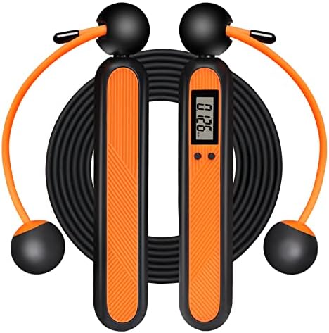 Skipping RopeCordless Jump Rope with Counter Smart Calorie Display Ball Bearing, Tangle-free Adjustable Skipping Rope for Home Gym Workout Crossfit Boxing Exercise for Men Women Kids, Orange