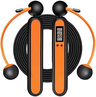 Skipping RopeCordless Jump Rope with Counter Smart Calorie Display Ball Bearing, Tangle-free Adjustable Skipping Rope for Home Gym Workout Crossfit Boxing Exercise for Men Women Kids, Orange