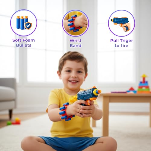 Image of DIY Puzzle Assembly Mini Blaster Toy Gun Boys 7-14 Years with 8 Suction Darts & Bullet Belt, Soft Foam Dart Blaster Manual Air Gun Pistol for Kids, Role Play Target Shooting Toys for 4 Year boy