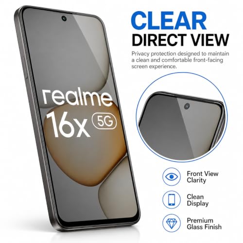 Image of FIRST MART Militry-Grade Privacy Screen Protector for Realme 16x - Anti-Spy Edge to Edge Coverage I Case Friendly, 9H Hardness, Bubble-Free | Anti-Peeping, 2 Pack