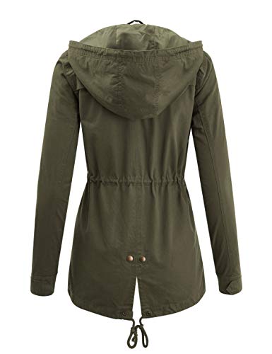 FASHION BOOMY Women's Zip Up Safari Military Anorak Jacket with Hood Drawstring - Regular and Plus Sizes Medium Olive