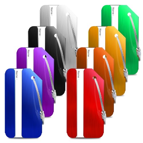 Suitcase Tags Aluminum 8-Pack with Name & Address Labels