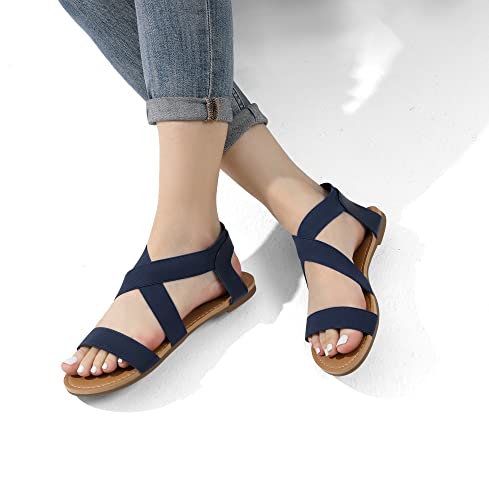 Image of DREAM PAIRS Women's Elastic Ankle Strap Flat Sandals Summer Dressy Shoes Cute Strappy Gladiator Sandals