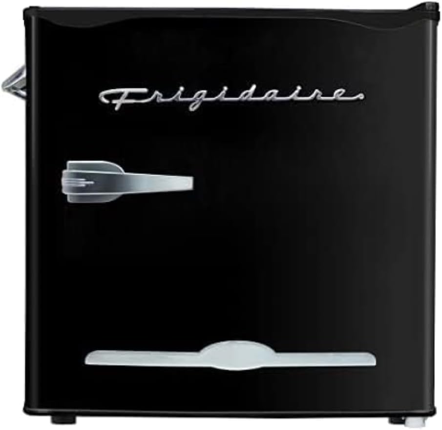 FRIGIDAIRE Black Retro Mini Refrigerator-Energy Saving-Adjustable Thermostat Control-Side Mounted Bottle Opener-Ideal for Dorm, Office, RV, Garage, Apartment 1.6 Cubic Feet