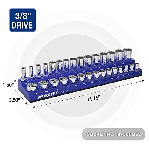 Image of WORKPRO 3 /8 inch Metric Magnetic Socket Organizer, Holds 30 Pieces, Standard & Deep Sockets (Sockets Not Included)