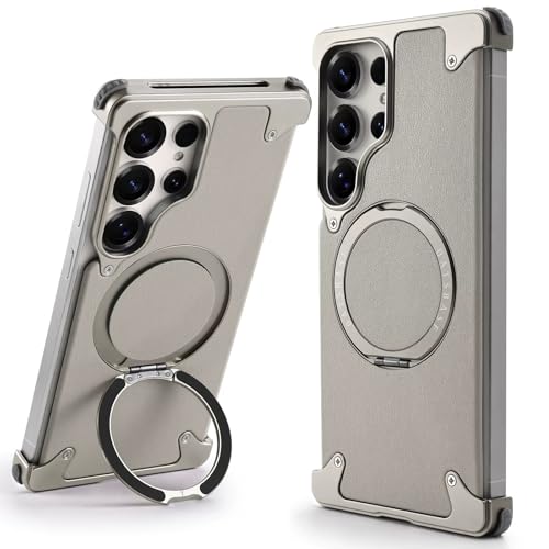 Coque Samsung S25 Ultra anti-choc béquille minimaliste cuir aluminium
