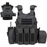Tactical Vest for Airsoft & Paintball, Adjustable MOLLE Plate Carrier with Patch Panels for Hunting...