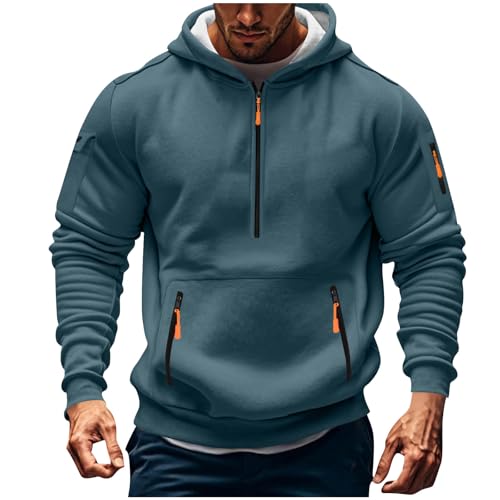 Men Quarter Zip Sweatshirt Oversize Lining Velvet Pullover Fall Winter Long sleeve Warm Hoodie Sweater with zipper Pocket