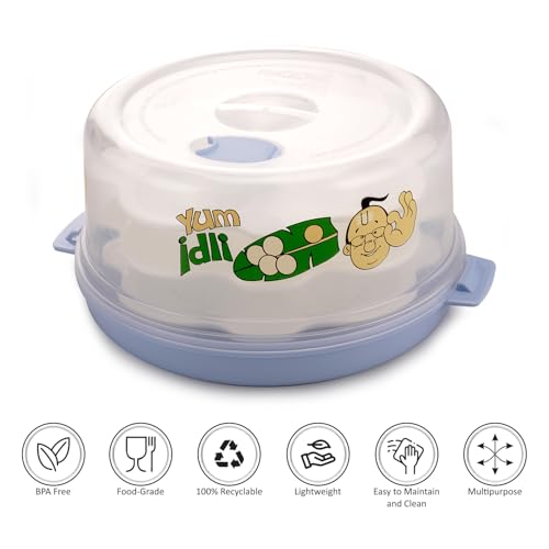 Image of Nayasa Plastic Microwave Big Idli Maker | BPA Free & Food Grade | Make 12 Idlis | Ideal for Steaming Idlis, Pancakes, Modak, Momos | Blue