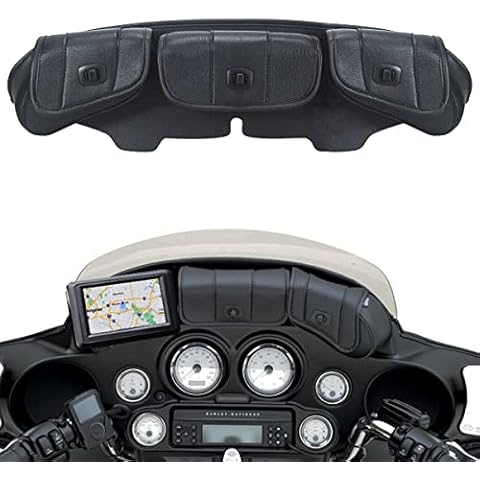 FOVPLUE Windshield Bag, Three-Pocket Batwing Fairing Pouch for Harley Electra Glide Street Glide Trike FLHTCU/I FLHTCUTG FLHXXX FLHX/I FLHTK FLHT/I FLHTC/I FLHTC 1996-2013, Black Cover