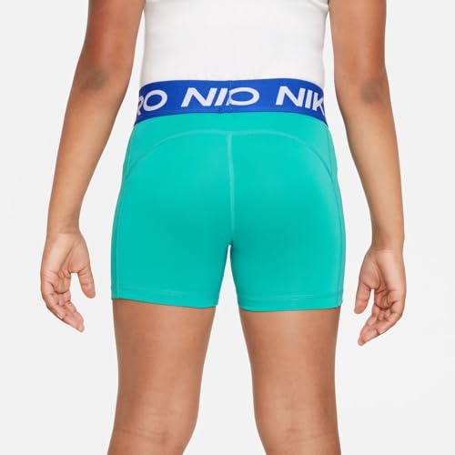 Image of Nike Girls' Pro Shorts (Little Big Kid), Clear Jade Ii /Game Royal /White