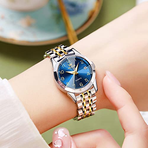 Elegant Women's Stainless Steel Analog Quartz Watch - Gold/Silver Waterproof Business Timepiece with Luminous Date Display - Image 5