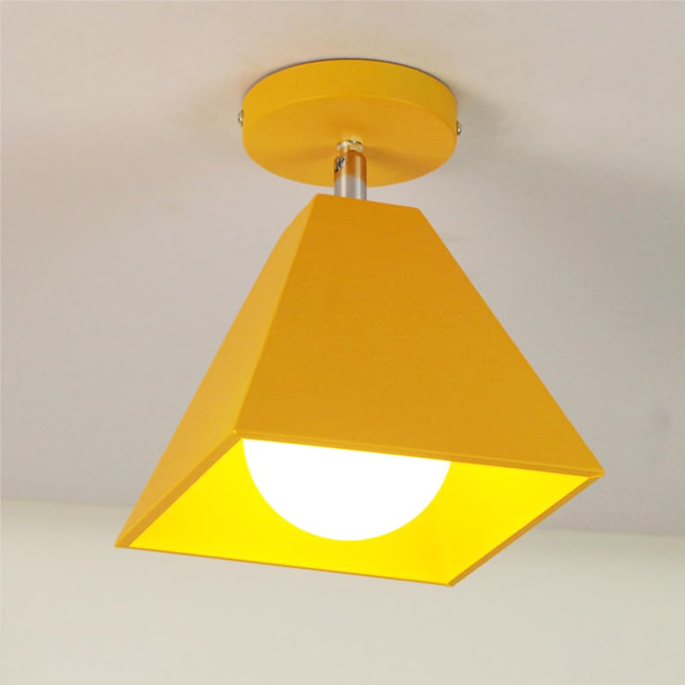 LYMSXAZOU Hallway Light, E27 Semi Flush Mount Chandelier, Modern Colored Metal Ceiling Light Fixtures, Kitchen Fixtures for Bedroom Garage Bathroom Balcony Corridor Stair Aisle Lamp(Color:Yellow)
