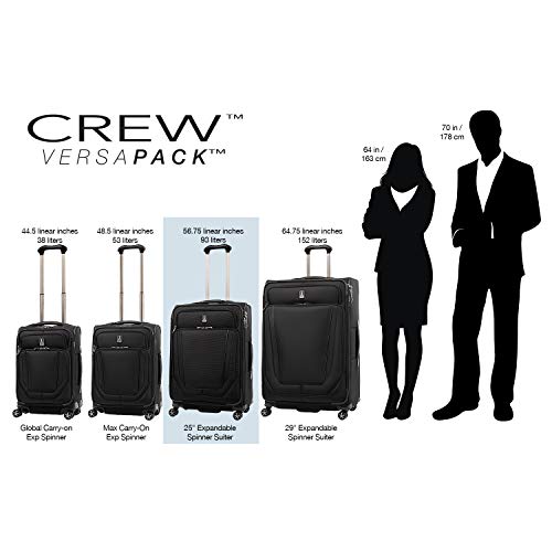 Travelpro Crew Versapack-Softside Expandable Spinner Wheel Luggage, Titanium Grey, Checked-Medium 25-Inch