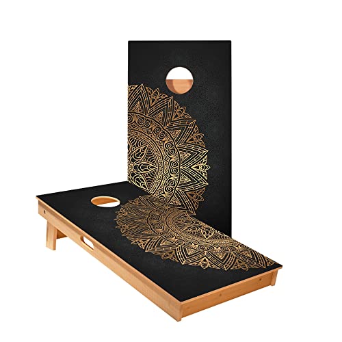 Skip's Garage Golden Mandala Cornhole Boards - Includes (2) Boards (NO Bags) + (1) Case & (2) Hole Lights