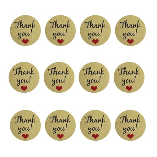 120 Pcs Thank You Stickers 3.2cm Self-Adhesive Thank You Labels Kraft Thank You Heart StickersBusiness Packaging Gift Cards
