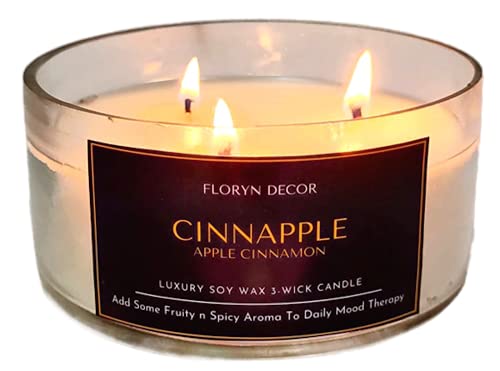 Image of Floryn Decor 3 Wick Candle | Candle for Home Decoration | Luxury Candle for Home Decor | | Burning Time - 40 Hours | Soy Wax Candles Scented (Apple Cinnamon)