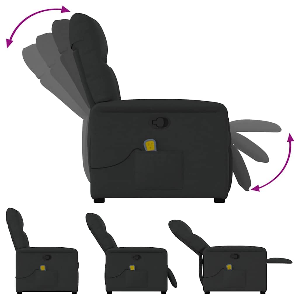 Sillón de masaje de relax, color negro, 72 x 90 x 99 cm, tejido de mezcla de poliéster, función reclinable, 135°, masaje vibratorio, 6 puntos, estructura robusta para salón, oficina
