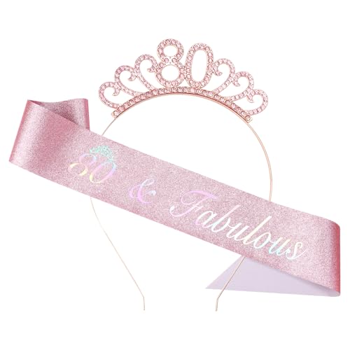 80 anos aniversário mulher coroa Sash Kit, Sash coroa aniversário decoração, acessórios para o cabelo e faixa para 80 anos meninas mulheres (ouro rosa)