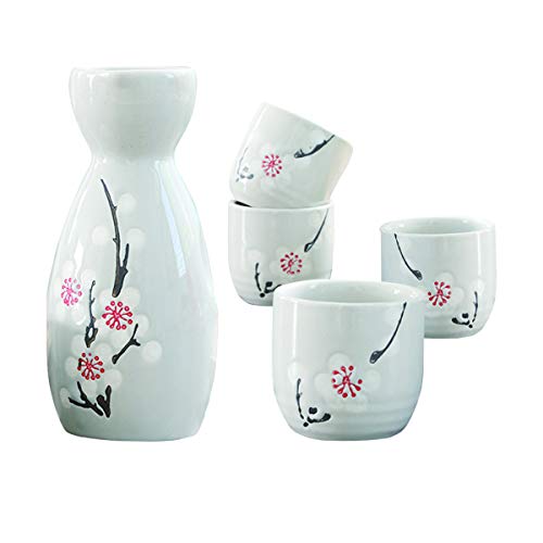 Liwein Set da Sake Giapponese,5 Pezzi Ceramica Tradizionale Porcellana Bicchieri da Vino Dipinti a Mano Fiori di Ciliegio Sake Pot Tazze Artigianale Regalo Set