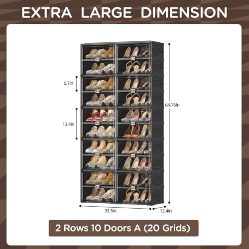 Image of Vipbox Shoe Rack Organizer Cabinet for Closet Entryway,Clear Shoe Storage Boxes Stackable Sneaker Storage with Door Easy Assembly Black Shoe Cabinet with Lids Large 10 Tiers 40 Pairs