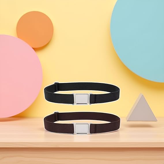 2 Pcs Black Brown Kids Magnetic Belt Adjustable Elastic Belt with Magnetic Buckle for Boys Girls