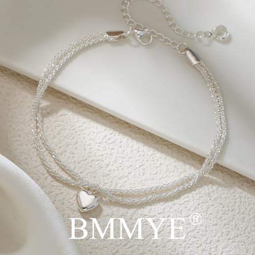 BMMYE Sterling Silver Anklet Ankle Bracelets for Women,Adjustable Silver Anklets for Women Hypoallergenic Ankle Bracelet - Image 6