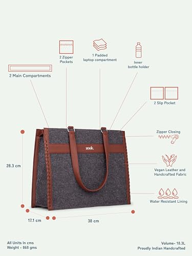 Image of ZOUK Boardroom Office Bag for Women | Big Size Business Tote | Laptop Up to 14 Inch | Water-Resistant | Stylish Handbag for Work & Travel |