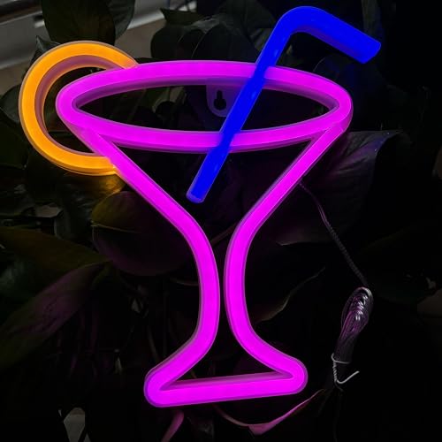 Image of Cocktails Neon Sign for Wall Decor ,Cocktails Happy Hour Neon Sign Man Cave Bar Home Art Neon Light Handmade LED Neon Lights Signs for Bedroom Beer Bar Neon Light Sign Hotel Party Club