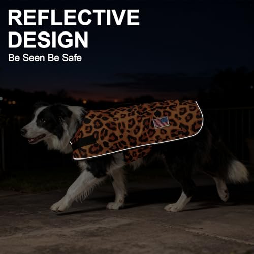 Image of BEAUTYZOO Dog Winter Coat for X-Large Dogs, Waterproof Canvas Jackets | Warm Fleece Great Dane Sweater, Reflective Cold Weather Coats, Windproof Blanket Clothes for Female Male Doggie, Leopard XL