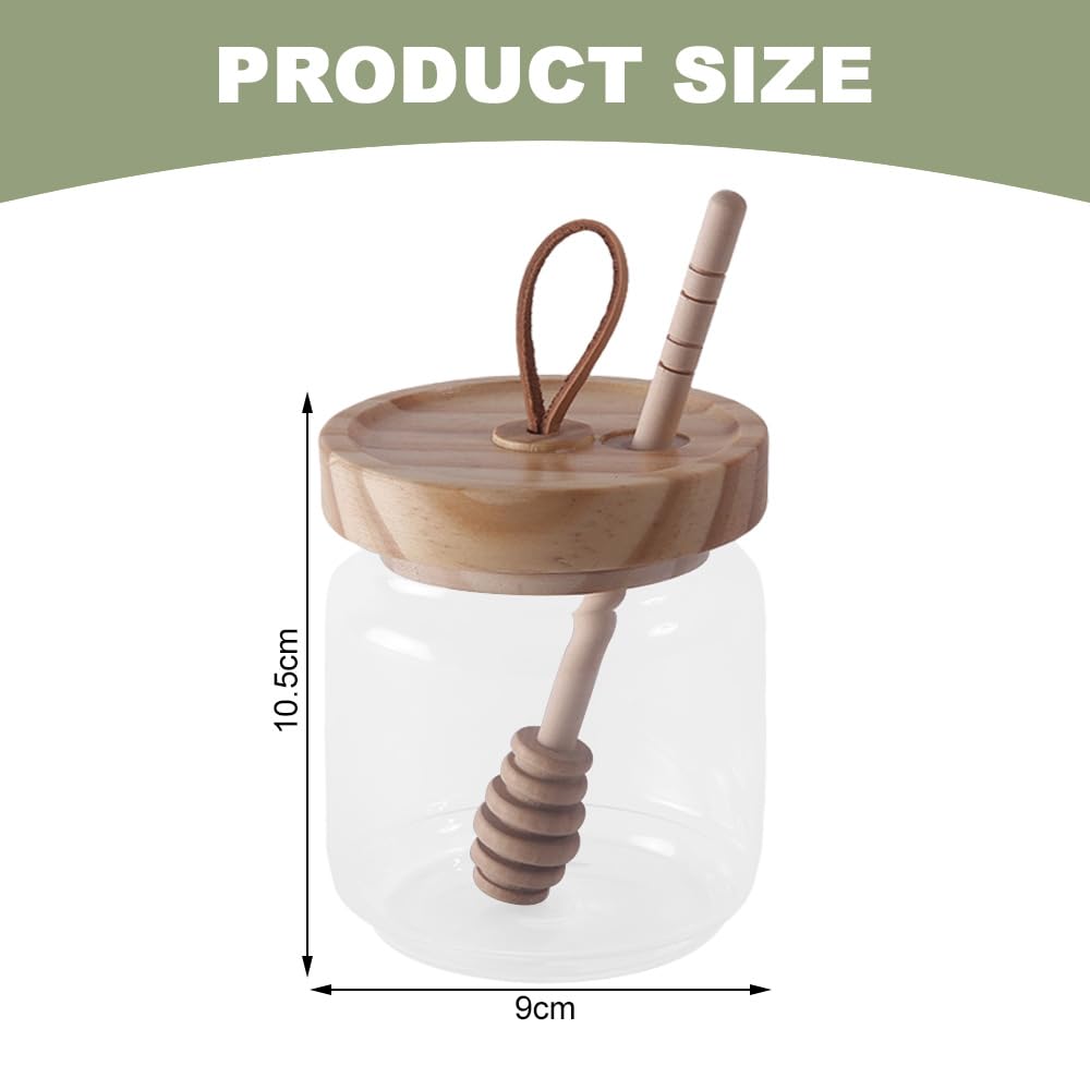 Pot a Miel 500 ml - Pots de Miel avec Cuillere en Bois, Cuillère à Miel, Distributeur de Miel, Pots à Miel à Large Ouverture, Récipient en Verre Scellé, Pot à miel