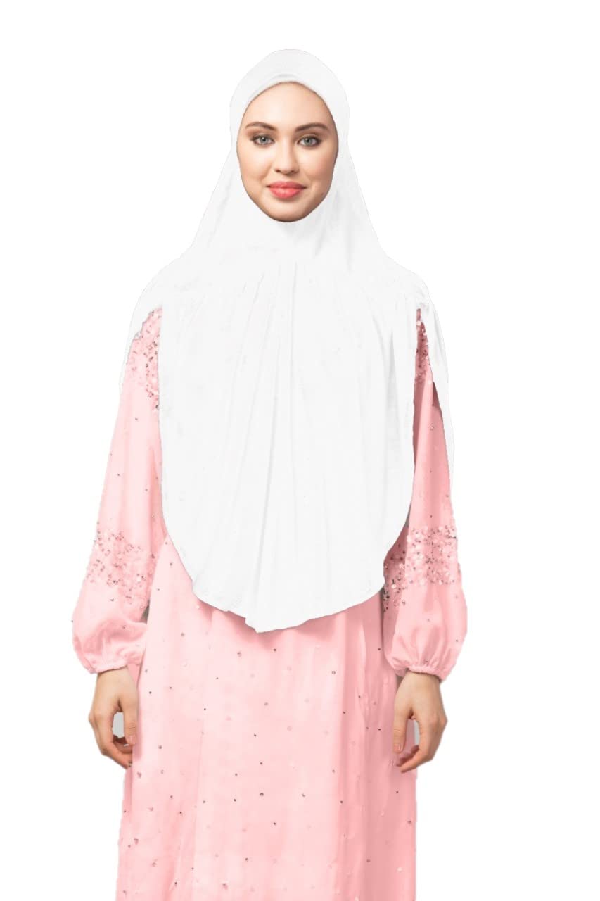 White gathered Instant Ready to Wear Prayer Hijab-image-22