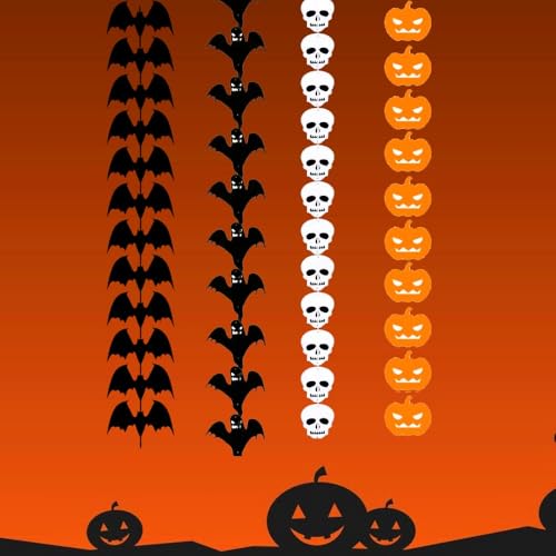 Image of Pop The Party Halloween Decoration Set - Pack of 4 Pumpkin, Skull & Bat Cutouts for Spooky Wall Decor, Haunted House & Halloween Party Decorations
