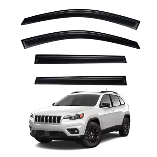 LQQDP 4pcs Front+Rear Smoke Tint Sun/Rain Guard Compatible with 2014-2024 Jeep Cherokee Outside Mount Tape-On Vent Window Visors