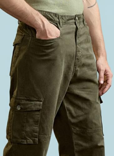 Image of Vogaan Men's Cotton Cargo Pants | Casual Trousers for Men | Comfortable Lower for Men | Breathable Pants with 6 Pockets