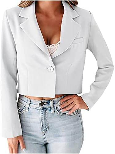 Women's Work Office Cropped Suit Blazer Jacket Slim Button All-Match Open Front Lightweight Cardigan Jackets Coat White