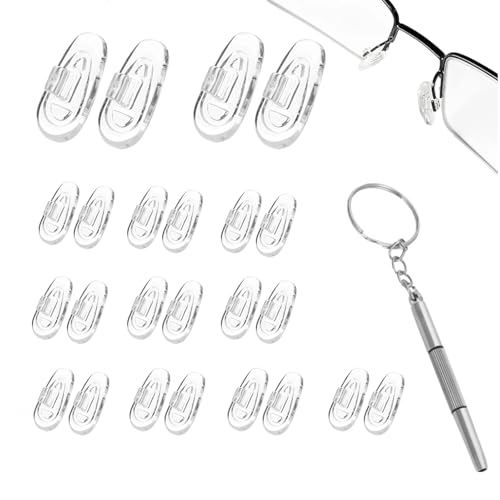 24 Pcs Silicone Nose Pads for Glasses Push-in Glasses Nose Pads Silicone Glasses Nose Pads Fits Regular Sunglasses and Reading Glasses Includes Screwdrive