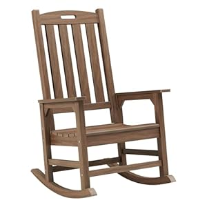 Psilvam Outdoor Rocking Chair Poly Lumber Oversized Rocking Chair with 21 Wide Seat and 32 Tall Backrest Pre Assembled with Most Components for Effortless InstallationBright Brown
