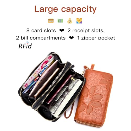 Women's Wallet Large Capacity Double Zip Around Credit Card Holder Leather Ladies Wallet with RFID Wristlet Purse2