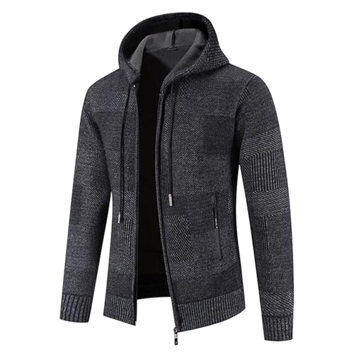 Cárdigan de punto para hombre chaqueta gris oscuro con cremallera y cordón