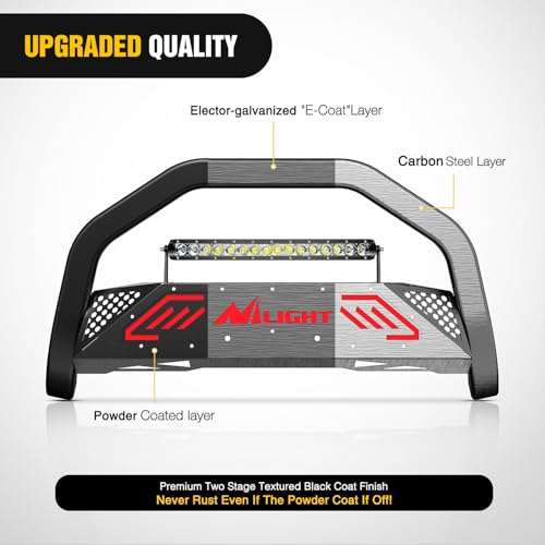 Nilight Bull Bar with Light Bar&License Plate Hole for 2009-2018 Dodge Ram 1500&2019-2024 RAM 1500 Classic (Exl Rebel Sport) Truck Brush Guard Front Bumper Push Bar w/Grille Skid Plate Light Mount by Nilight - Image 6