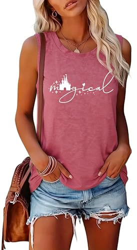 Magic Castle Tank Women Magic Kingdom Graphic Vest Summer Casual Vacation Sleeveless Tanks Tops Pink