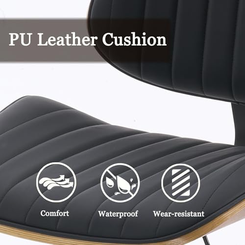 Image of Drafting Home Office Chair, Swivel Desk Chair with Bend Wood Backrest, Ergonomic Office Chairs with Adjustable Height and Footrest Ring for Bar Lab Counter Height Desk and Drawing (Blcak)