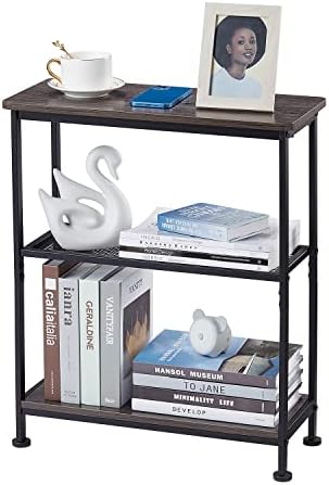 GIOPACO Narrow Side Table, End Table with 3 Tier Storage Shelves, Modern Accent Skiny End Tables for Small Spaces, Slim Couch Beside Table, Small Hallway Table for Living Room,Bedroom,Grey