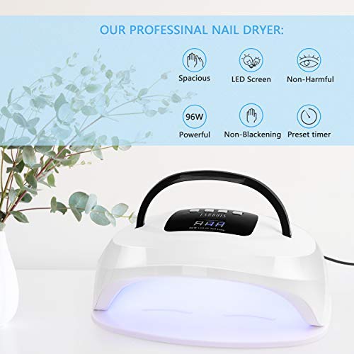 Nail Lamp, Larbois 96W Gel LED Nail Dryer for Nail Polish, for Hands & Toenail, Auto Sensor Professional Manicure Curing Lamp, 4 Timer Setting Gel Lamp for Home and Salon Use (96W)