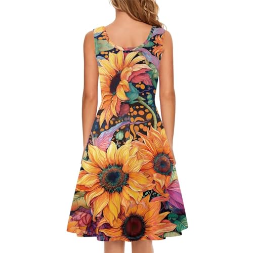 Image of Big Sunflower Women's Summer Midi Dress Slim Fit Sundresses Casual Loose Sleeveless Summer Dress Swing A-Line Tank Dress, Medium