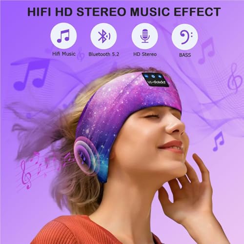 Image of LC-dolida Bluetooth 5.2 Headband Headphones, Sleep Headphones with Ultra-Thin HD Stereo Speaker, Wireless for Workout Yoga Insomnia Running Meditation, Purple